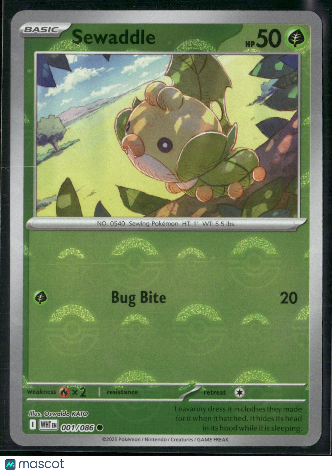 Sewaddle #1/86 2025 Scarlet & Violet White Flare Reverse Holo Pokeball