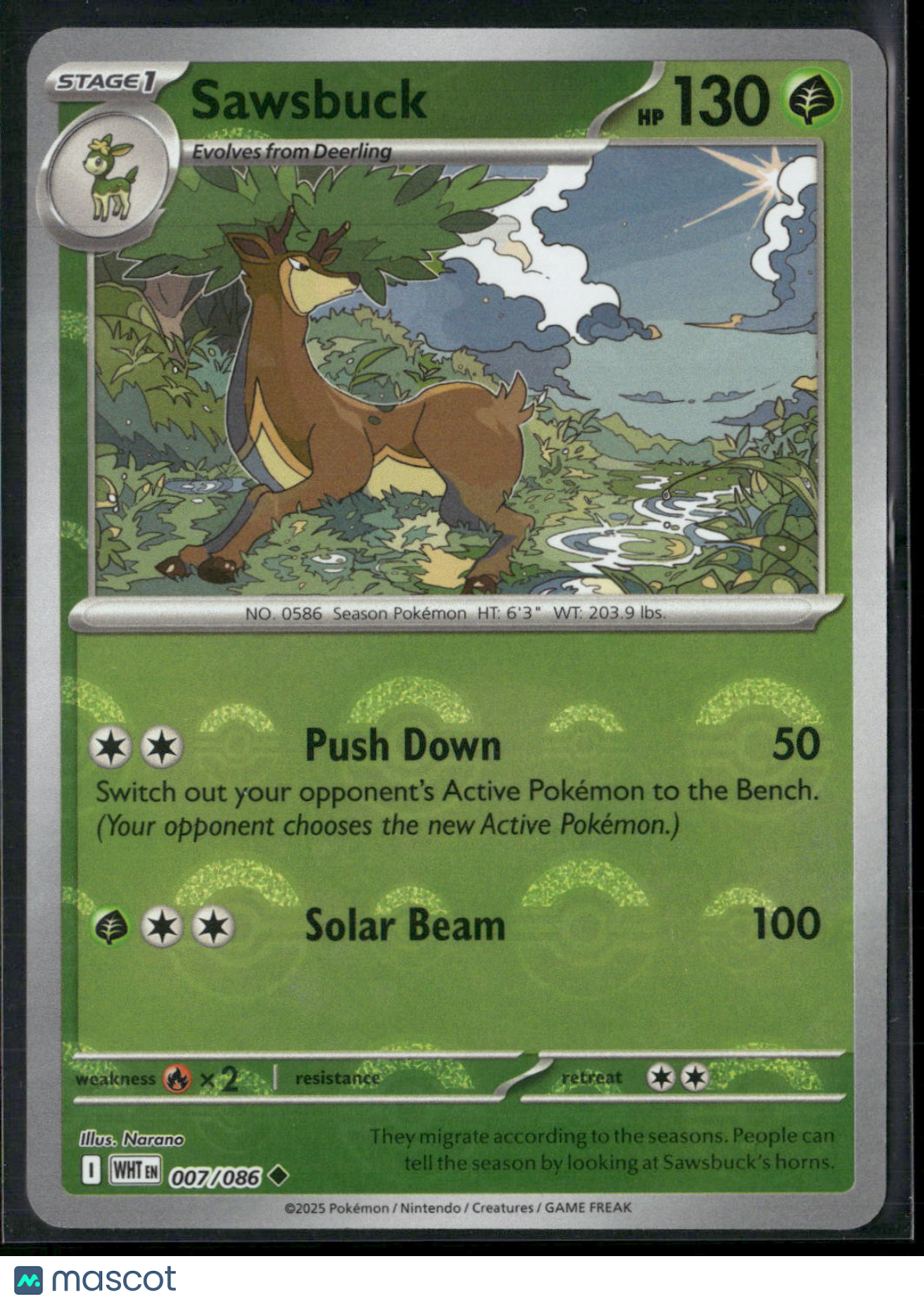 Sawsbuck #7/86 2025 Scarlet & Violet White Flare Reverse Holo Pokeball