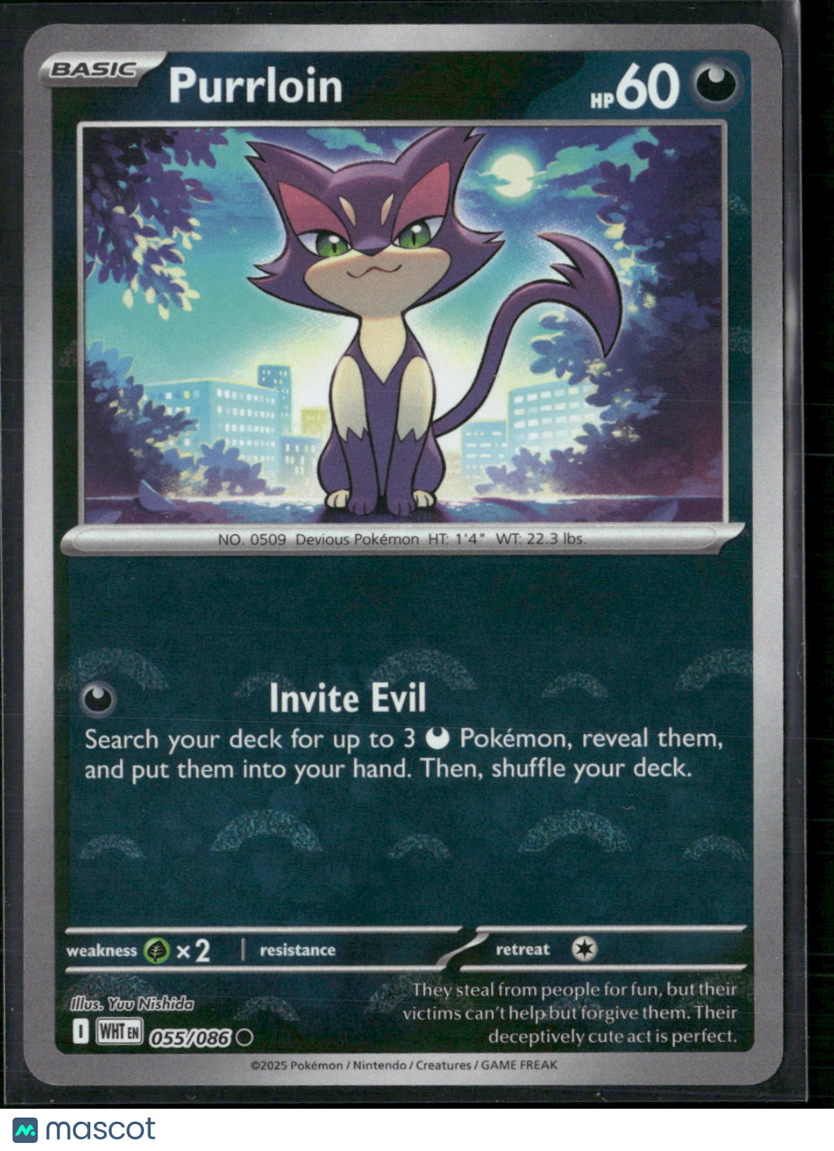 Purrloin #55/86 2025 Scarlet & Violet White Flare Reverse Holo Pokeball