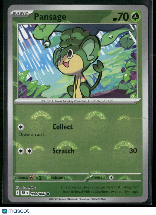 Pansage #4/86 2025 Scarlet & Violet Black Bolt Holo Poke Ball Pattern