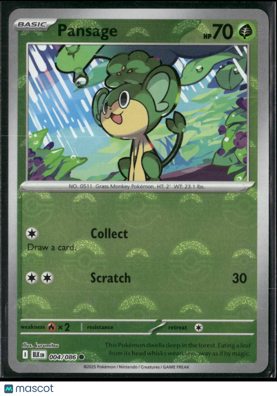 Pansage #4/86 2025 Scarlet & Violet Black Bolt Holo Poke Ball Pattern