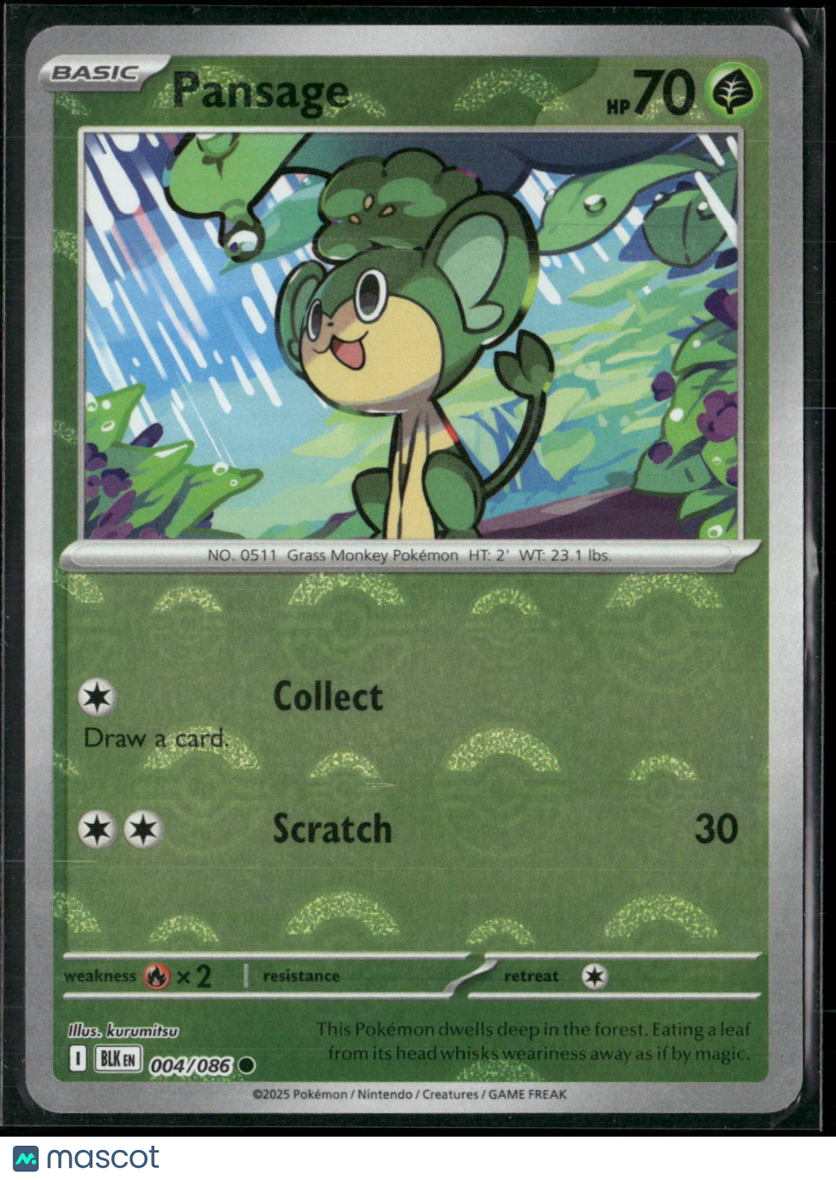 Pansage #4/86 2025 Scarlet & Violet Black Bolt Holo Poke Ball Pattern