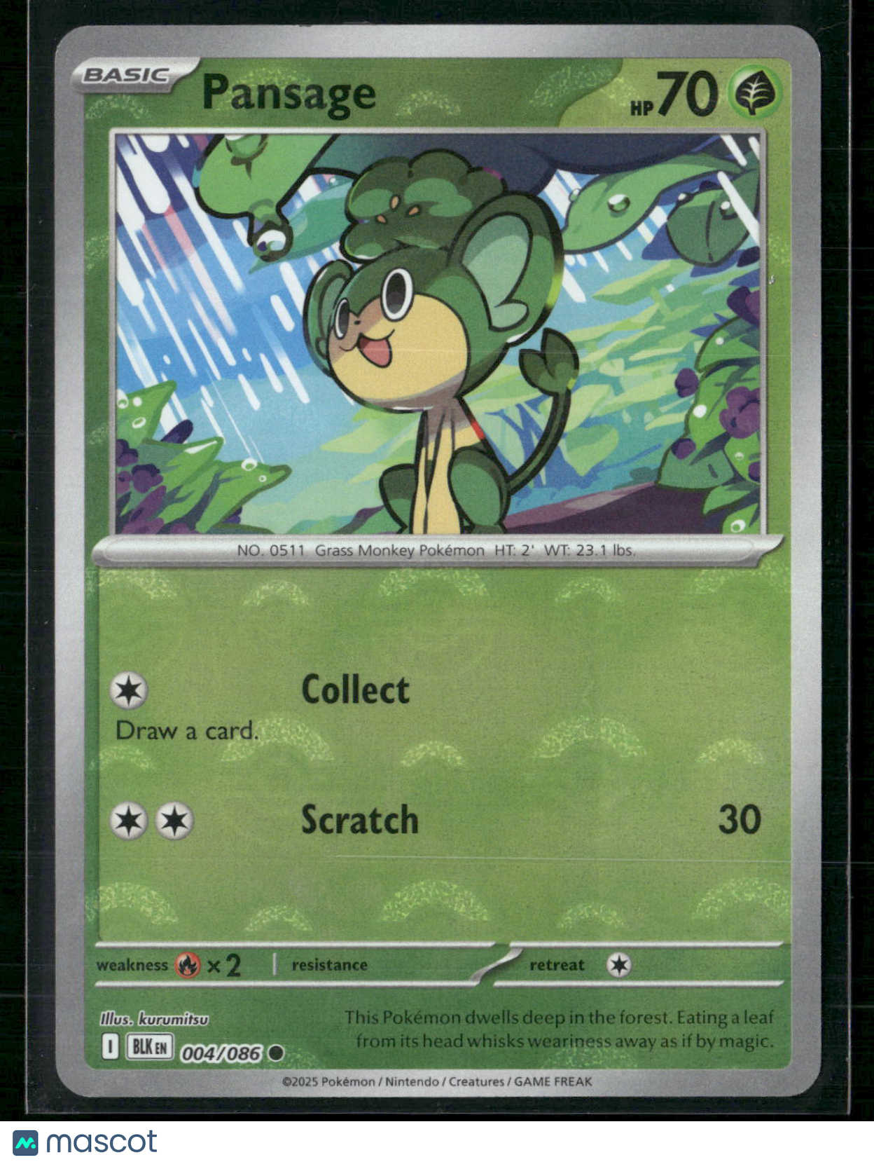 Pansage #4/86 2025 Scarlet & Violet Black Bolt Holo Poke Ball Pattern