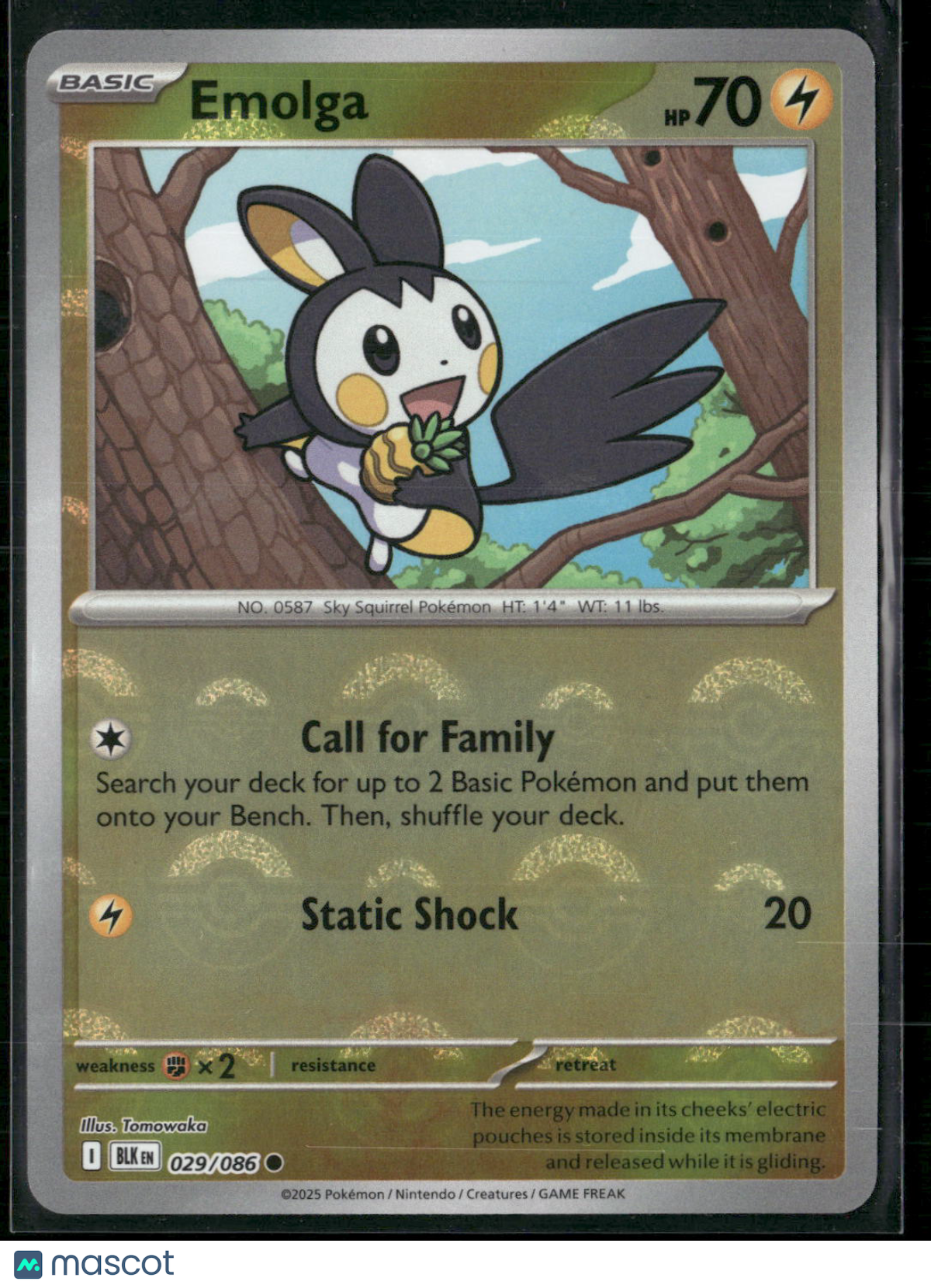Emolga #29/86 2025 Scarlet & Violet Black Bolt Holo Poke Ball Pattern