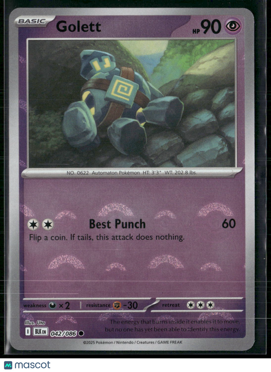 Golett #42/86 2025 Scarlet & Violet Black Bolt Holo Poke Ball Pattern