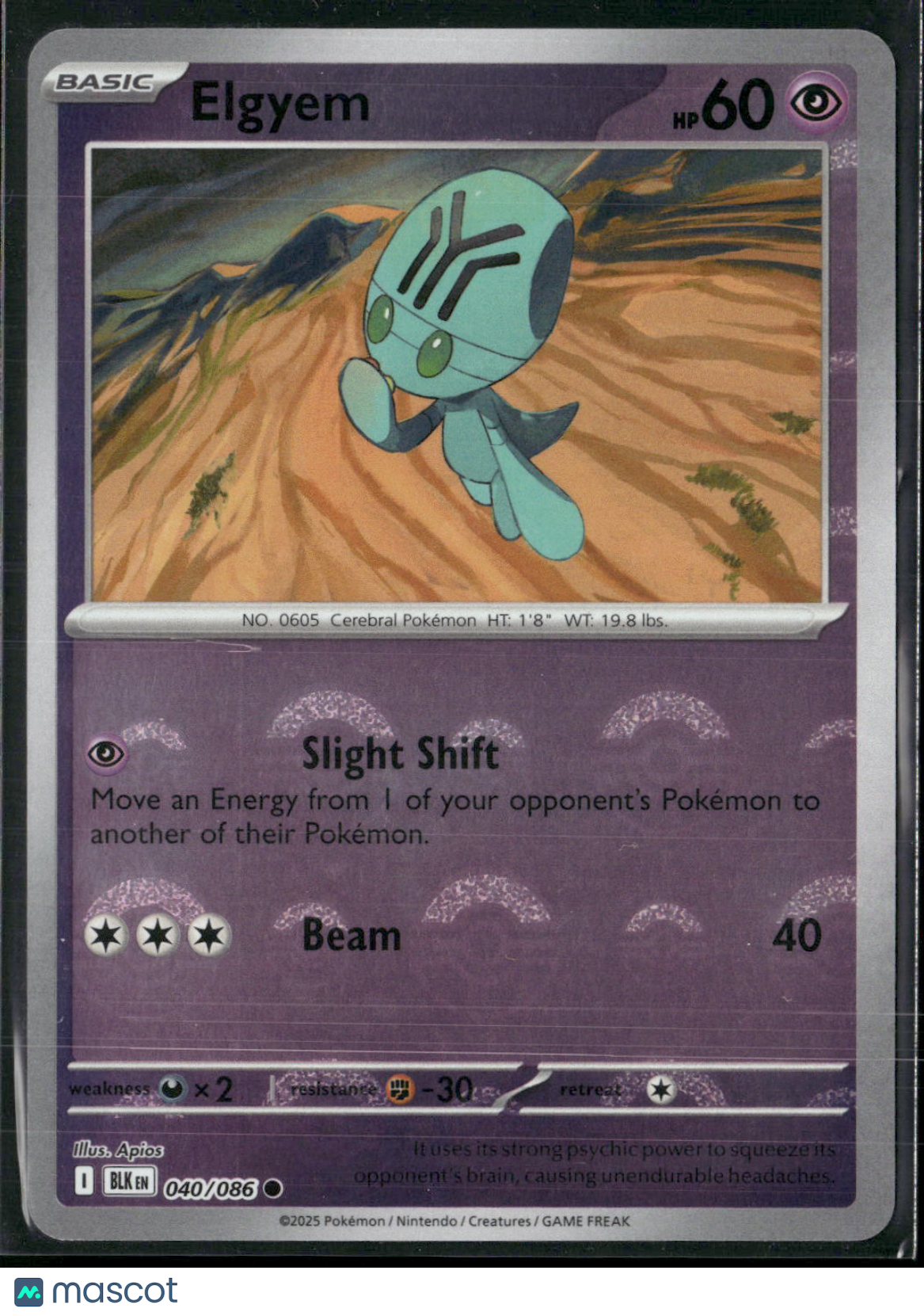Elgyem #40/86 2025 Scarlet & Violet Black Bolt Holo Poke Ball Pattern