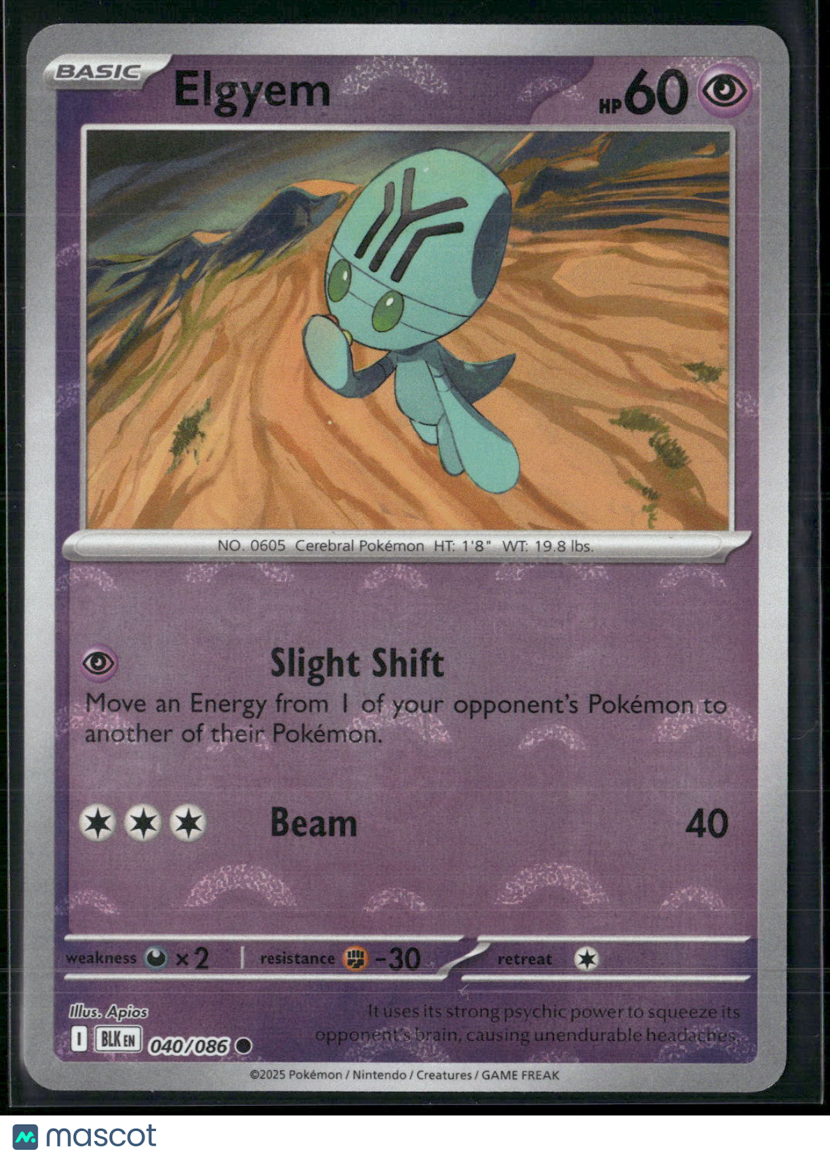 Elgyem #40/86 2025 Scarlet & Violet Black Bolt Holo Poke Ball Pattern