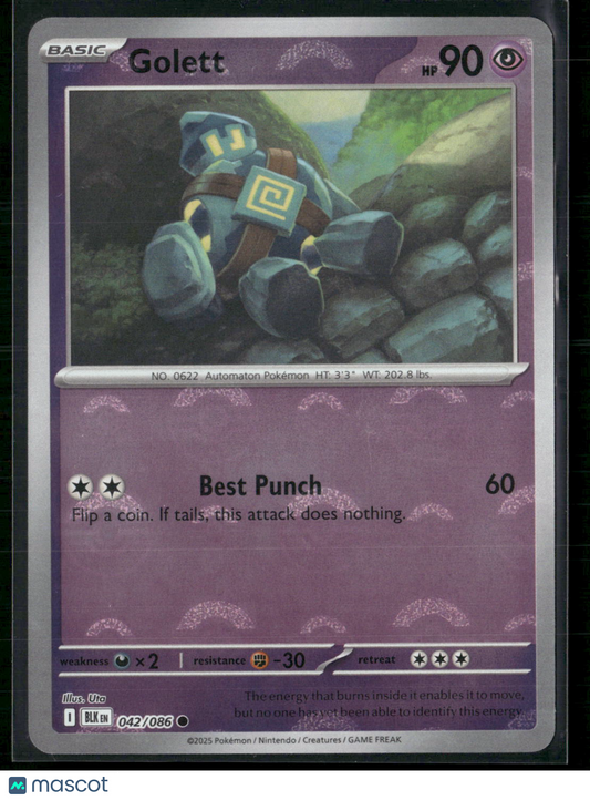 Golett #42/86 2025 Scarlet & Violet Black Bolt Holo Poke Ball Pattern
