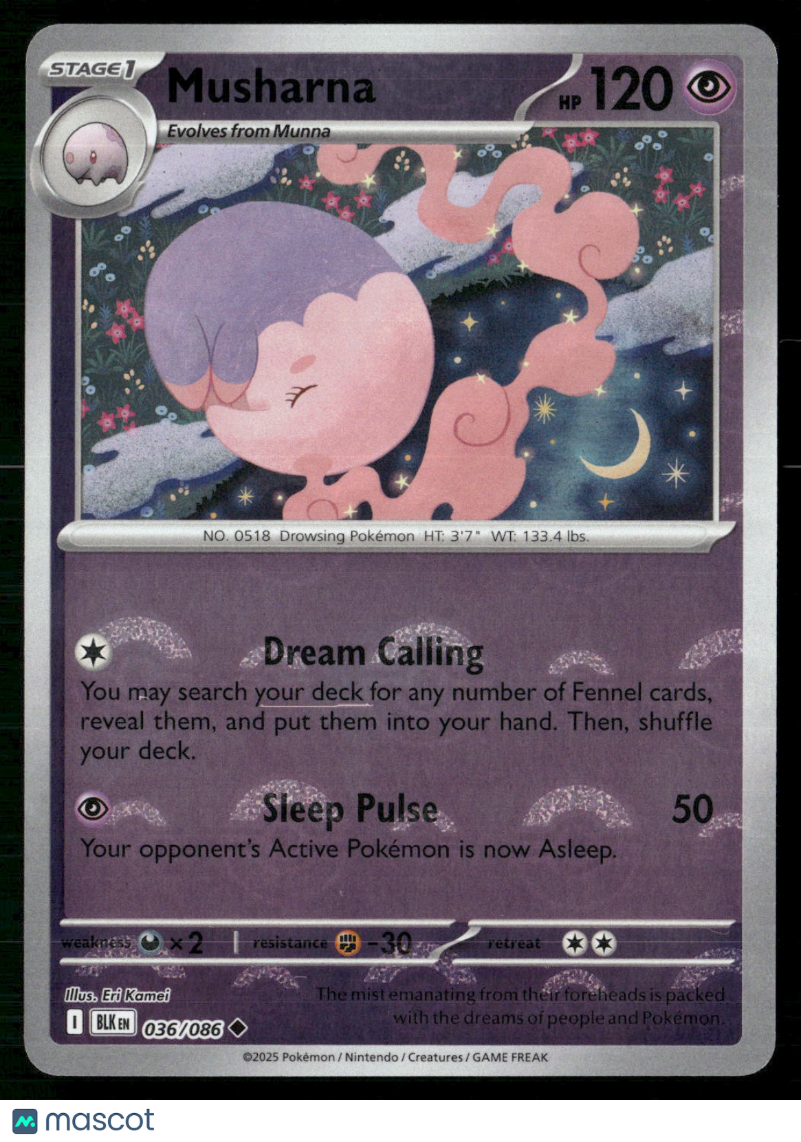 Musharna #36/86 2025 Scarlet & Violet Black Bolt Poke Ball Reverse Holo