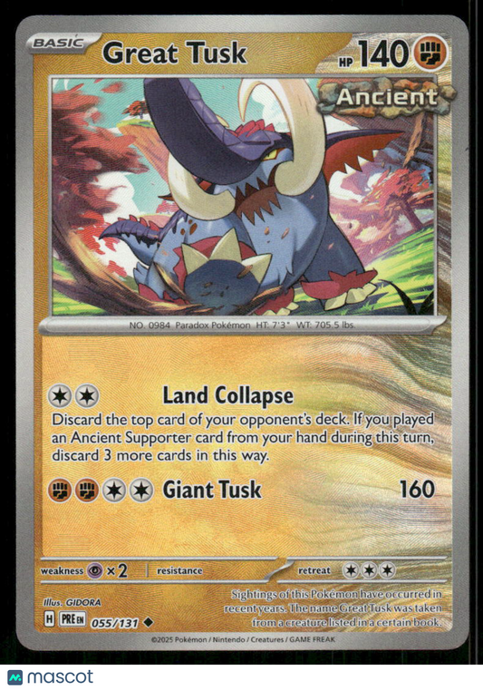 Great Tusk #55/131 2025 Prismatic Evolutions Poke Ball Reverse Holo