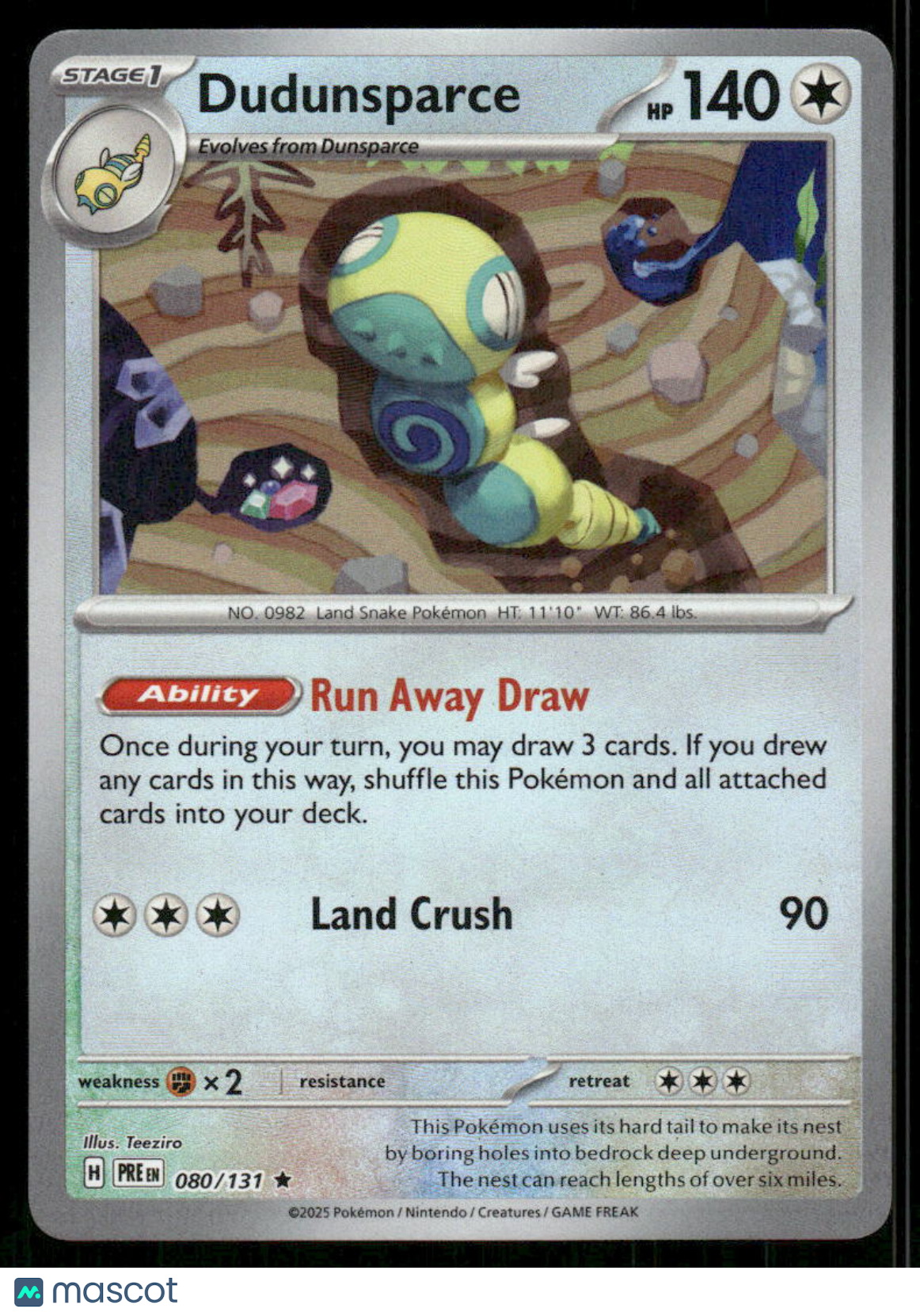 Dudunsparce #80/131 2025 Prismatic Evolutions Poke Ball Reverse Holo