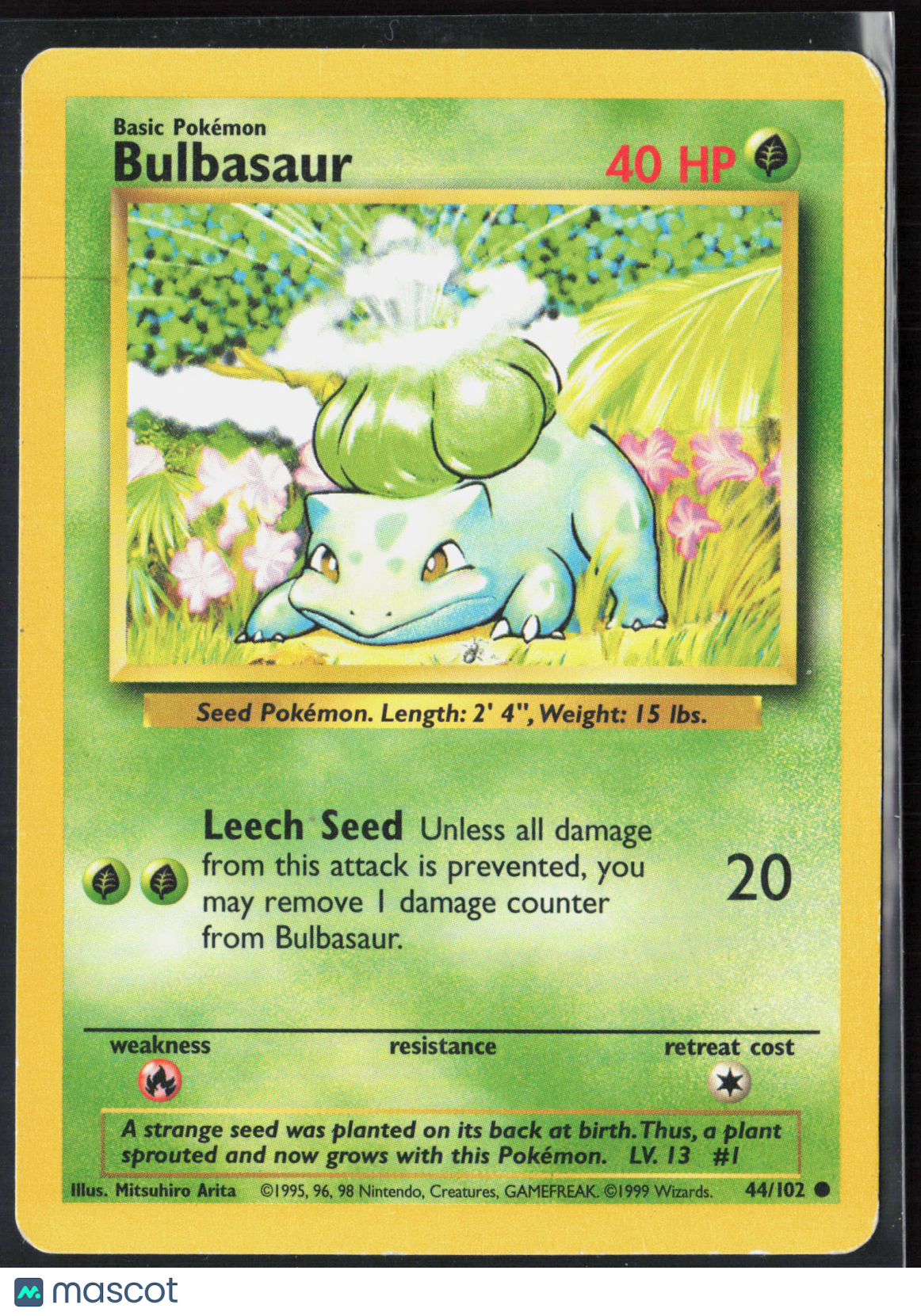 Bulbasaur 44/102 Base Set Unlimited Pokemon LP Fast Ship 44/102