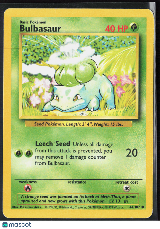 Bulbasaur 44/102 Base Set Unlimited Pokemon LP Fast Ship 44/102