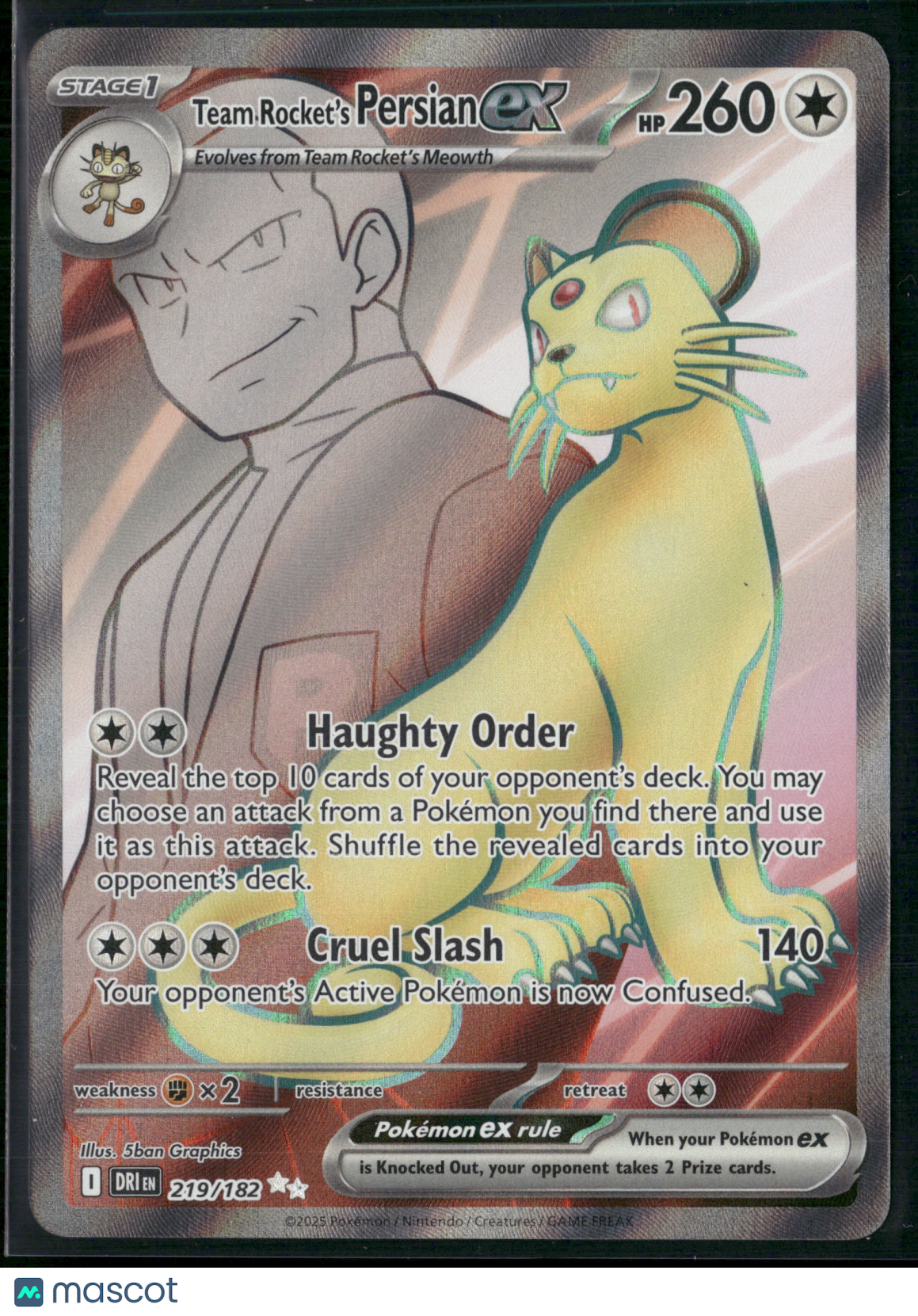 Team Rocket's Persian EX #219/182 2025 Destined Rivals Holo