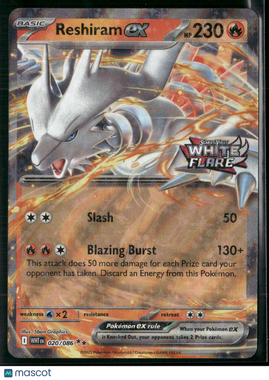 Reshiram EX #20/86 2025 Scarlet & Violet White Flare Holo