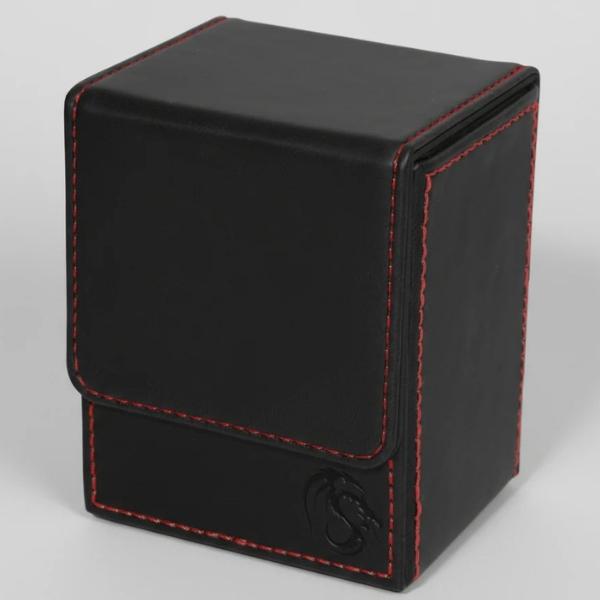 BCW Deck Case LX – Black Leatherette Trading Card Deck Box with Red Stitching | Fits 80+ Sleeved Cards | Premium Magnetic Closure