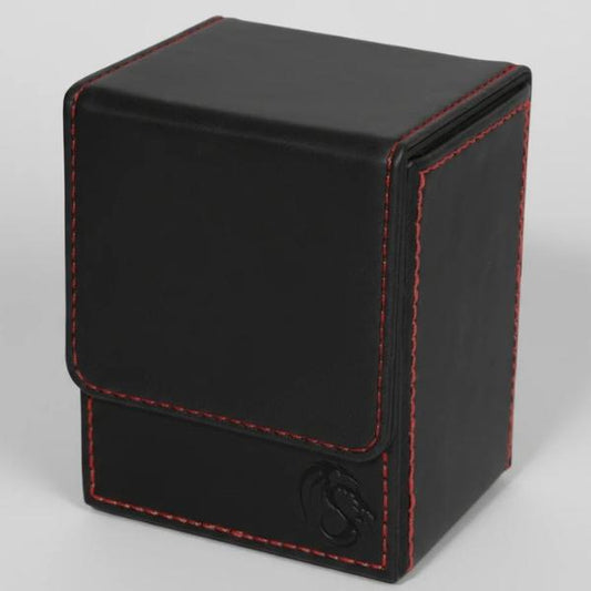BCW Deck Case LX – Black Leatherette Trading Card Deck Box with Red Stitching | Fits 80+ Sleeved Cards | Premium Magnetic Closure