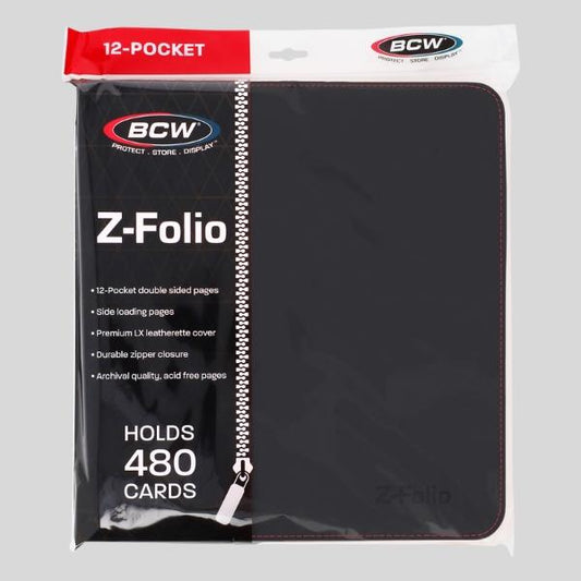 BCW Z-Folio 12-Pocket Card Binder | Holds 480 Cards | Side-Loading, Zippered, Acid-Free Portfolio for TCG, Pokémon, Sports Cards