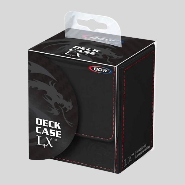 BCW Deck Case LX – Black Leatherette Trading Card Deck Box with Red Stitching | Fits 80+ Sleeved Cards | Premium Magnetic Closure