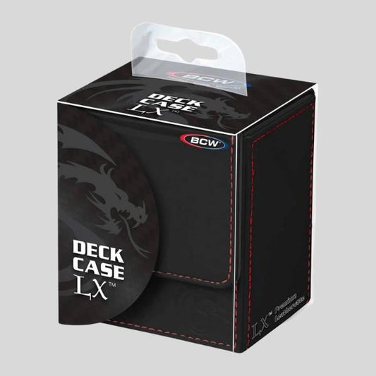 BCW Deck Case LX – Black Leatherette Trading Card Deck Box with Red Stitching | Fits 80+ Sleeved Cards | Premium Magnetic Closure