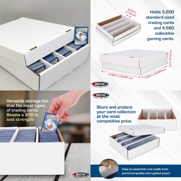 3200 Count Trading Card Storage Box 4 Row Corrugated Cardboard White