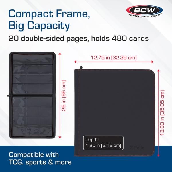 BCW Z-Folio 12-Pocket Card Binder | Holds 480 Cards | Side-Loading, Zippered, Acid-Free Portfolio for TCG, Pokémon, Sports Cards