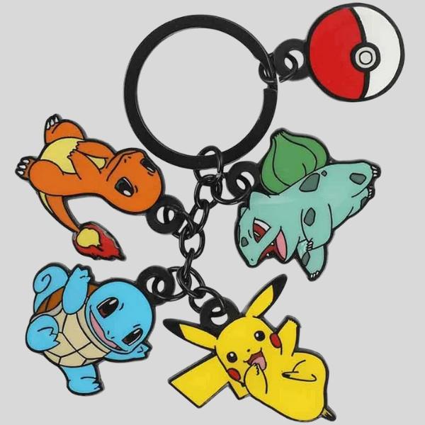 Pokémon Keychain – Pikachu, Charmander, Squirtle & Bulbasaur Charms