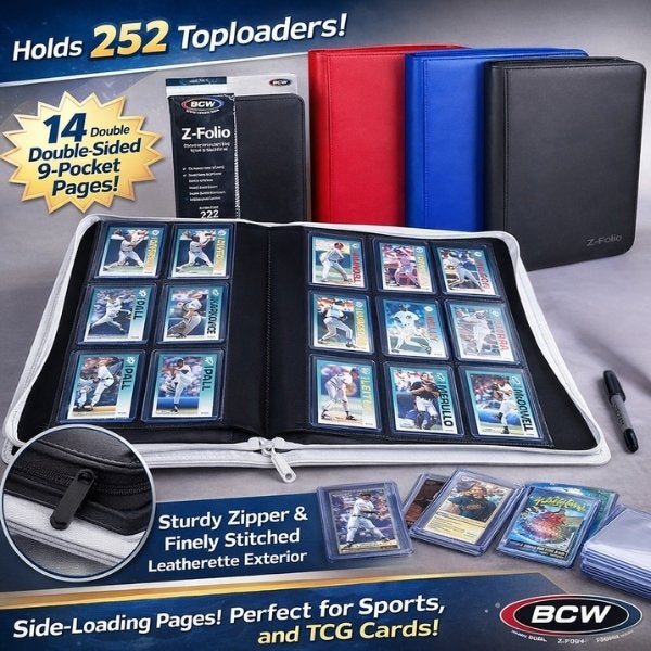 9 Pocket Toploader Binder Album Holds 252 Cards Zip Black and Multicolor