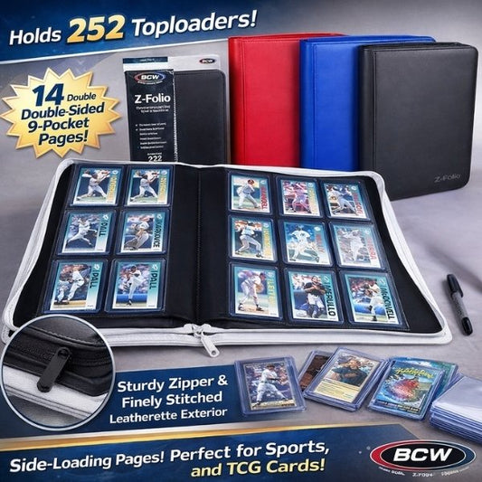 9 Pocket Toploader Binder Album Holds 252 Cards Zip Black and Multicolor